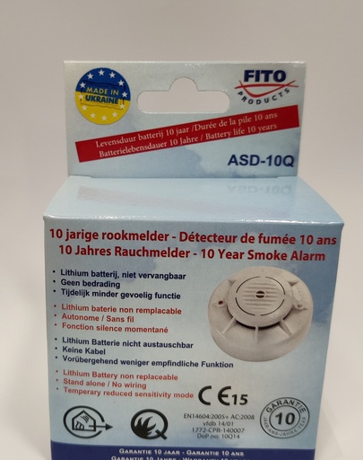 [ASD10Q  0057958] Rookmelder levensduur batterijen tot 10 jaar. FITO