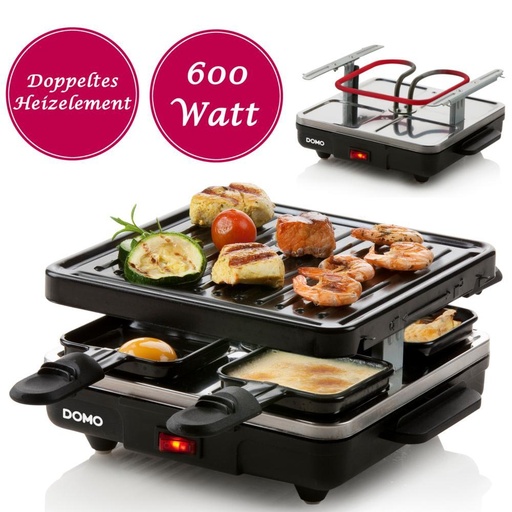 [KLH-LIDO9147G] Voor 4 personen - Antiaanbaklaag - 4 antiaanbak raclettepannetjes - afneembare bakplaat 